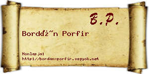 Bordán Porfir névjegykártya